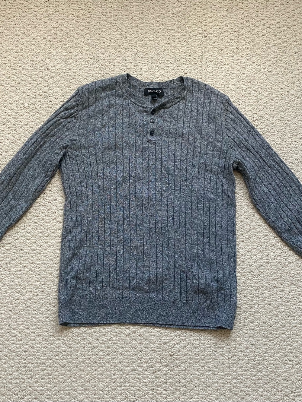 RW&CO. Men's Ribbed Gray Henley Crewneck Sweater